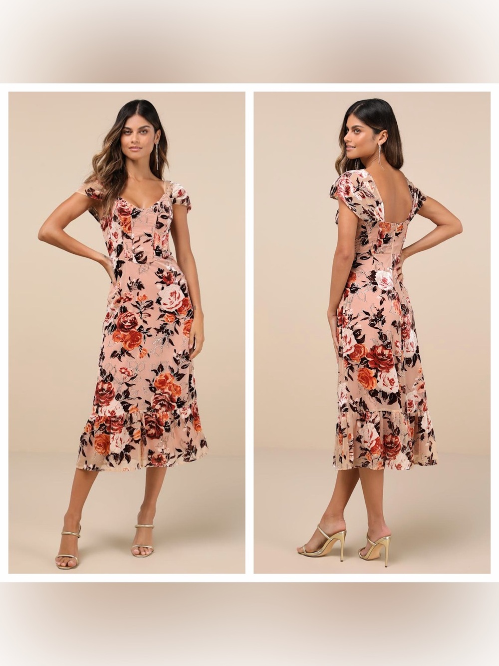 Lulu's Composed Beauty Blush Pink Burnout Velvet Floral Midi Dress